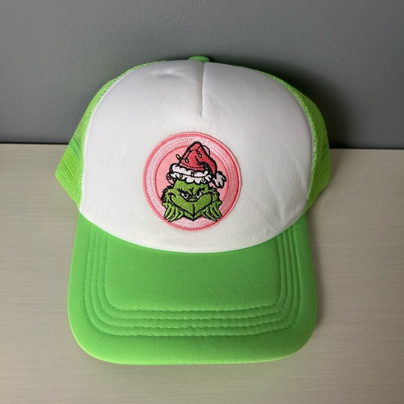 Handmade Accessories - Handmade Grinch Green and White Trucker Hat